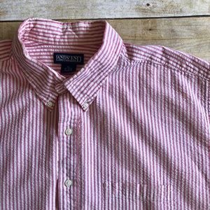 Lands End Pink & White Seersucker S/S Button Down